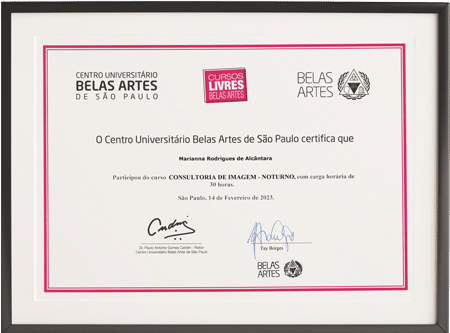 Certificado de conclusão dos cursos livres emitido pelo Centro Universitário Belas Artes de São Paulo